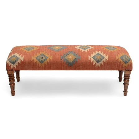 WOODEN BENCH UPHOLSTERED WITH WOOL KD JUTE (Red, 120x40x45 cm)