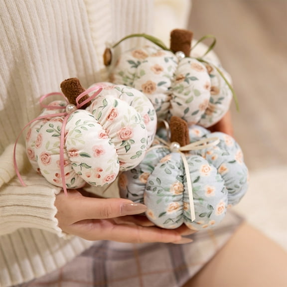 Lwlmwt Pumpkin Shaped Decoration,Fall Pumpkin Pillow,Floral Pumpkin Pillow,Halloween Decoration Plaid Throw Pillow Soft Cute 3D Shaped Cushion for Sofa Couch Bedroom