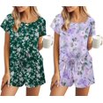 thumbnail image 1 of Ensemble de Pyjama 2 Pcs pour Femmes Manches Courtes Vêtements de Nuit Doux Col Rond Ensemble de Shorts Imprimés avec Poches P-TTG, 1 of 5