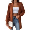 thumbnail image 2 of Women Fall Winter Long Sleeve Cardigan Open Front Solid Color Block Fashion Loose Knit Sweater Brown One Size, 2 of 10