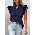 thumbnail image 4 of PRETTYGARDEN Womens Summer Tops Dressy Casual Ruffle Cap Sleeve Button V Neck Embroidered Eyelet Blouses Shirts, 4 of 8