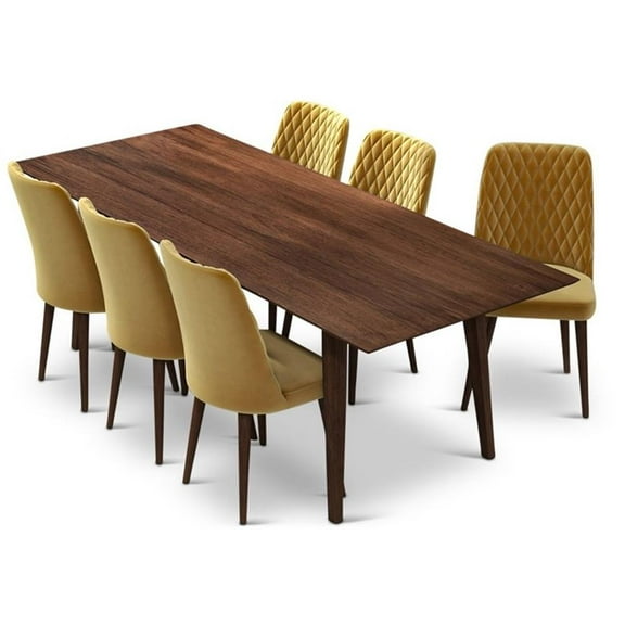 Adeline 7-Piece Modern Solid Wood Dining Room Table and Chair Set