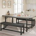 thumbnail image 2 of Dining Table Set for 4-6, 63" Large Extendable Dining Room Table Set for 6, Rectangle Kitchen Table with 2 Upholstered Soft Benches, Saving Space, Easy Assembl, 2 of 9