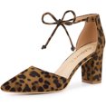 thumbnail image 1 of Zapatos De Tacón Grueso De Vestir Punta Puntiaguda Corbata De Tobillo Para Mujer Leopardo 37, 1 of 6