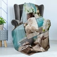 thumbnail image 4 of Spa Soft Flannel Fleece Throw Blanket, Far East Close to Your Heart Massage Theme Collage Oils Candles Flowers Print, Cozy Plush for Indoor and Outdoor Use, 60" x 80", Blue and White, by Ambesonne, 4 of 5