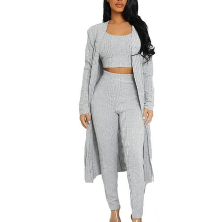 

Scoop Neck Casual Plain Robe Sets Light Grey Long Sleeve Women Lounge Sets