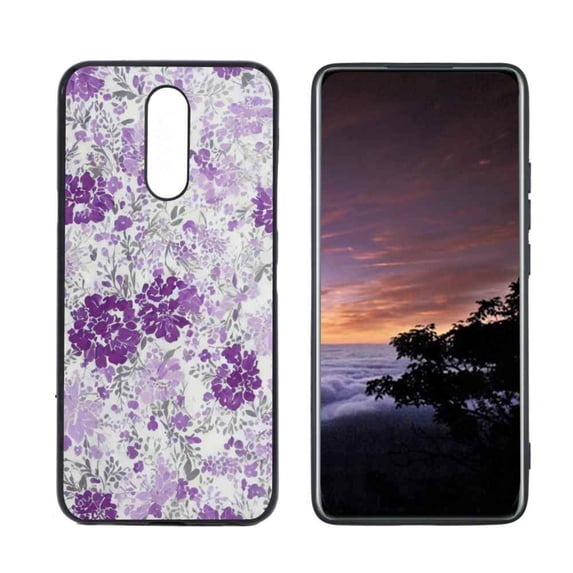 Compatible with LG X4 Phone Case, Purple-Floral-2 Case Men Women, Flexible Silicone Shockproof Case for LG X4