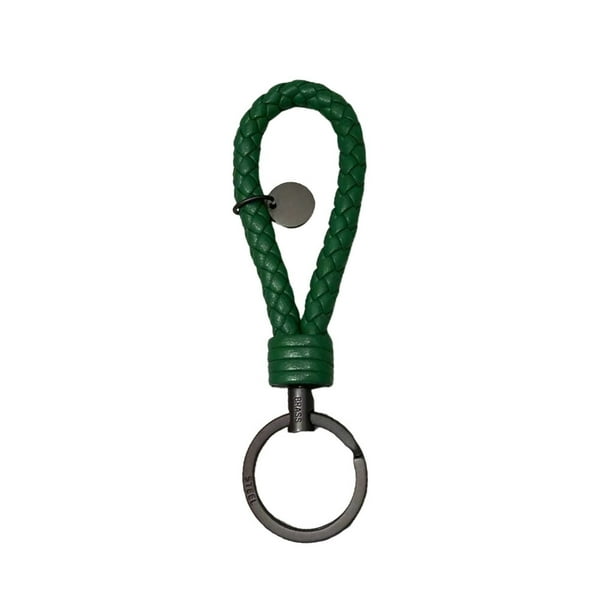 Bewildely LLavero de cuerda tejida trenzada de cuero, bolso de mujer resistente al desgaste, colgante impermeable, llavero duradero, joyería de Artesanía Verde oscuro 3.3*9 cm
