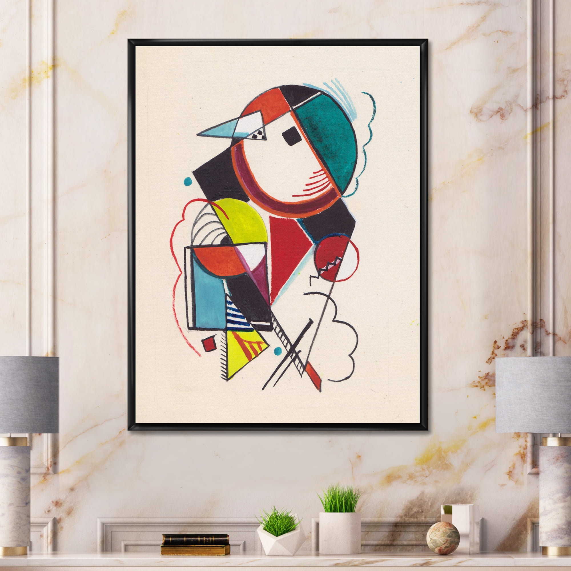 Designart 'Abstract Compositions Of Colored Geometric II' Modern Framed Canvas Wall Art Print
