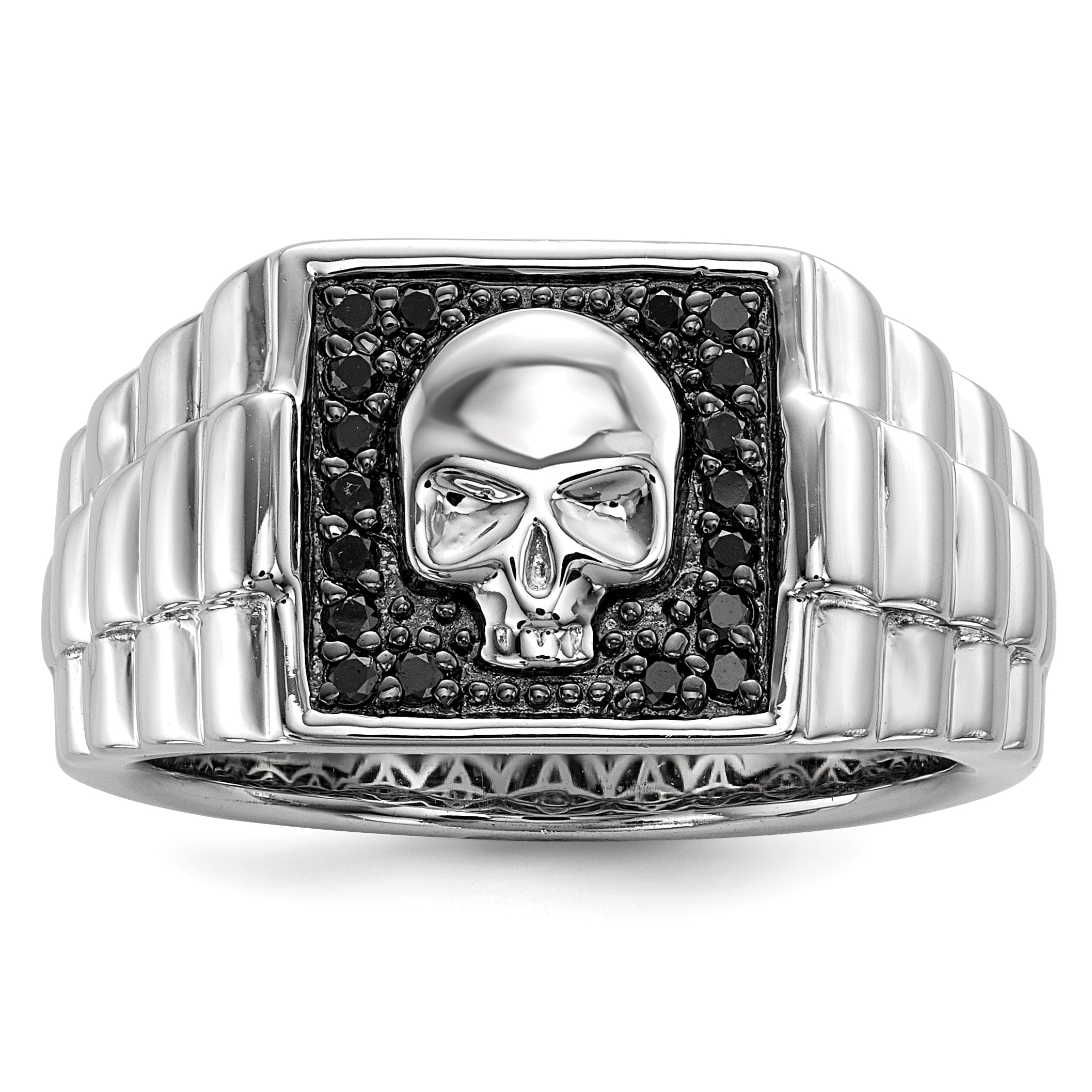 Jewelry Adviser Rings Sterling Silver Black Diamond Square Skull Mens Ring