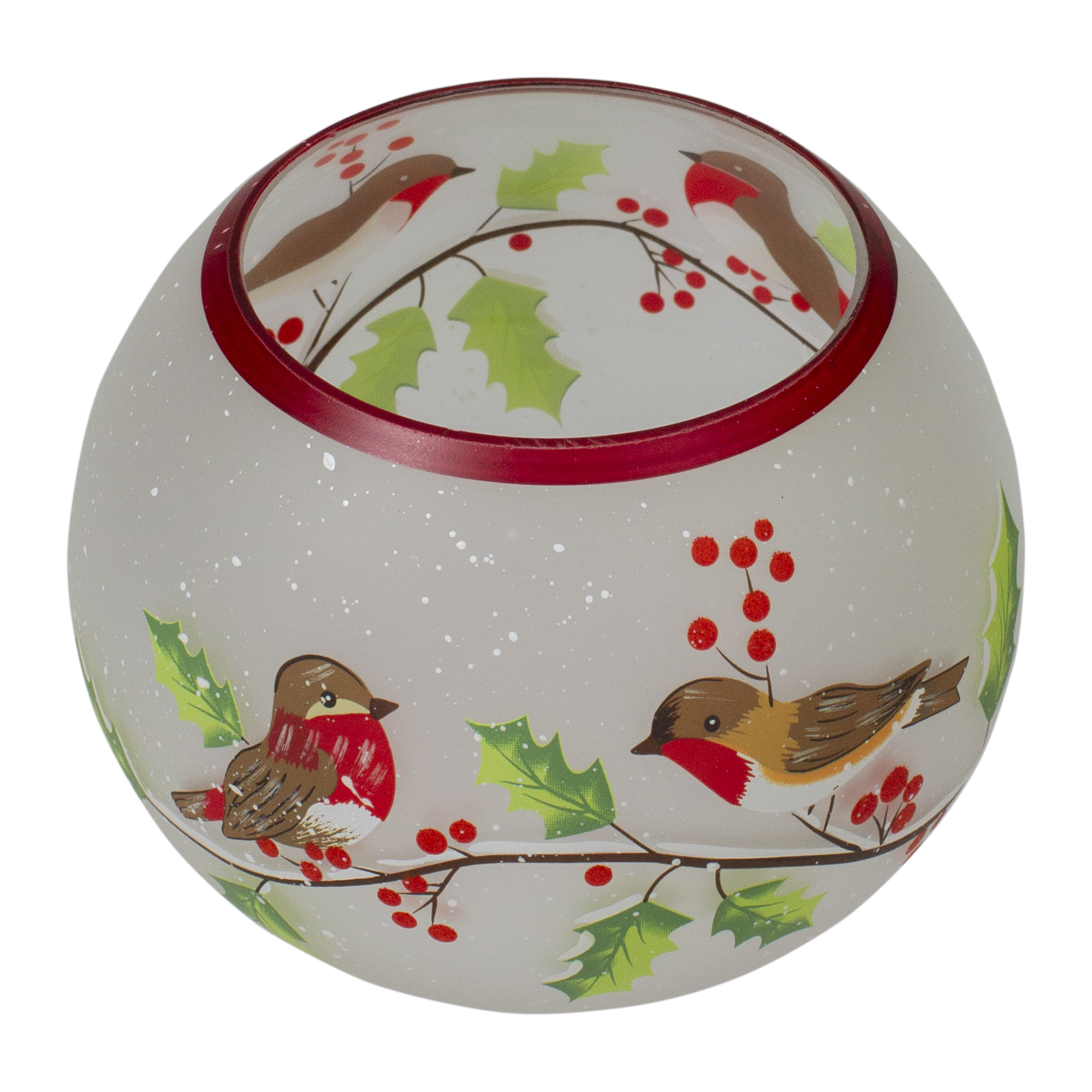 Northlight 5-Inch Hand Painted Finches and Pine Flameless Glass Candle Holder - 5"