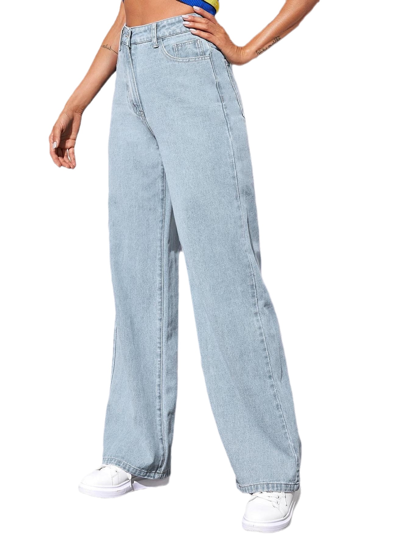 Women High Rise Baggy Jeans High Waist Baggy Denim Pants Wide Leg Straight Trousers L