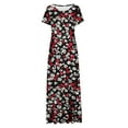 thumbnail image 4 of Cinvoph Robe Maxi pour Femmes, Col Rond, Courte, Sans Manches, Robe T-Shirt à Imprimé Graphique, Été, Décontractée, Taille Haute, Robe Florale, 4 of 5