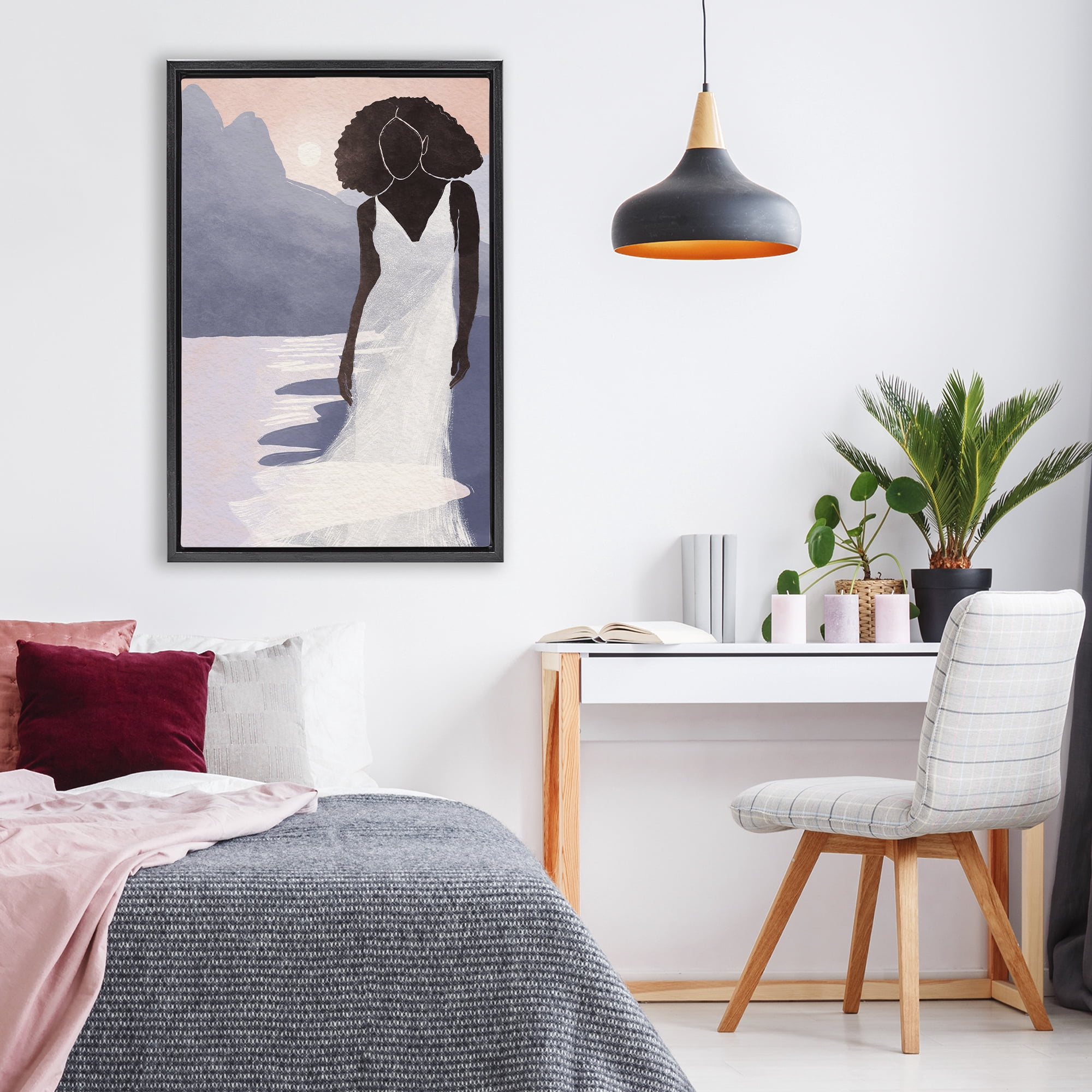 Stupell Industries White Gown Silhouette at Sunset Black Framed Floater Canvas Wall Art, design by Yuyu Pont