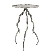 24 Inch Accent Table, Aluminum Metal Branch Tripod Legs, Antique Silver, Saltoro Sherpi