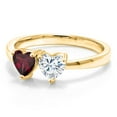 thumbnail image 2 of Gem Stone King 18K Yellow Gold Plated Silver Fashion Right-Hand Ring Heart Shape Red Rhodolite Garnet and Moissanite (0.97 Cttw, Size 6), 2 of 6