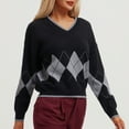 thumbnail image 6 of ITSAME Sweaters for Womens, Geometric Knitted V Neck Loose Lightweigh Trendy Casual Sweater Black M, 6 of 7