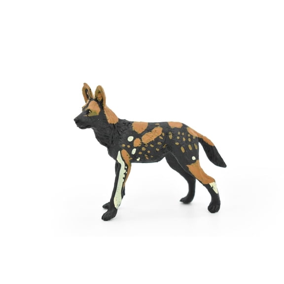 African Wild Dog Toy, Painted Dog, Very Realistic Rubber Figure, Model, Educational, Animal, Hand Painted Figurines, 4" CH072 BB80