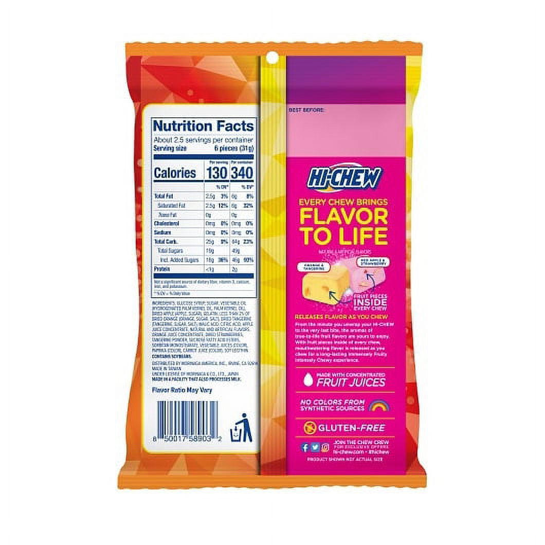HI-CHEW Plus Fruit Mix, 6 Bags, 2.82oz each - Orange Tangerine Red Apple Strawberry, Unique Fun Soft & Chewy Candy - Immensely Juicy Fruity Candy Flavors, Individually Wrapped for Sharing