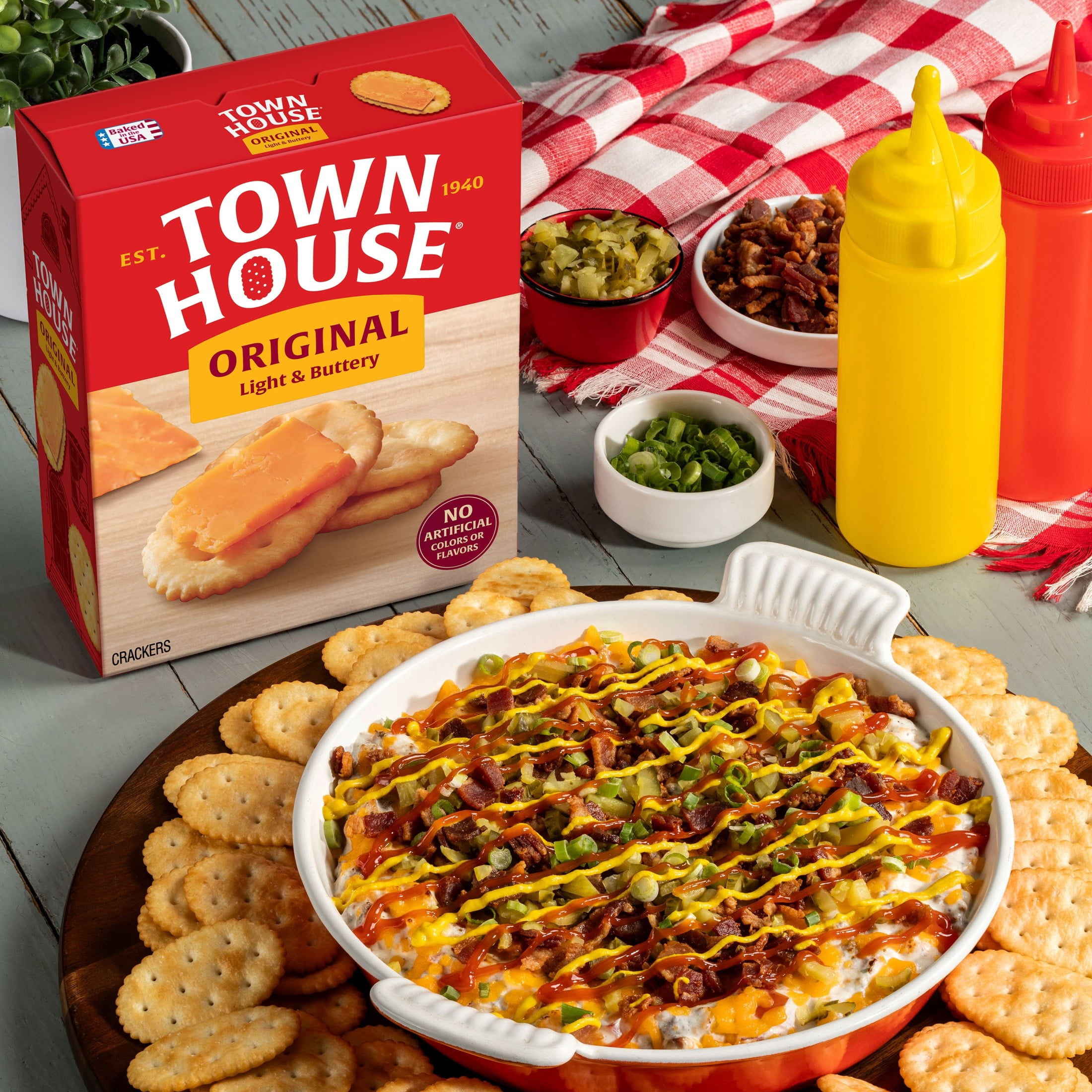 (6 pack) Town House Original Oven Baked Crackers, Salty Snacks, 20.7 oz