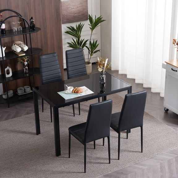NeoNiches Set of 4 PU Leather Dining Chairs, Elegant Upholstered Dining Chairs for Kitchen & Home, Black