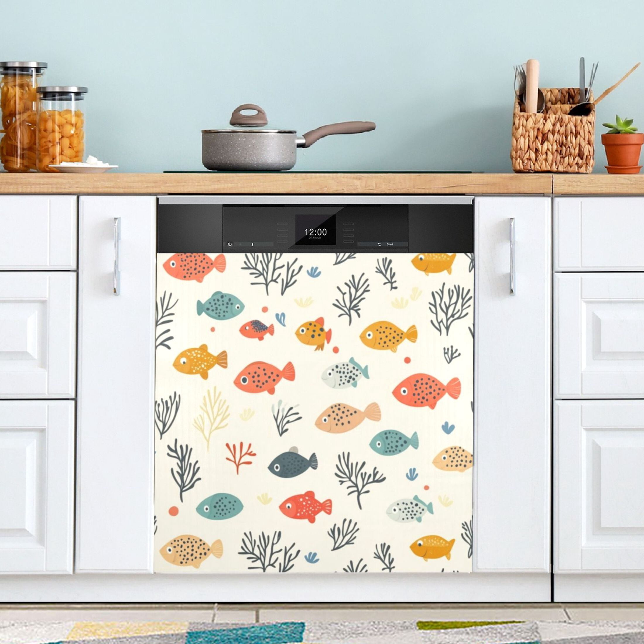 Dishwasher Magnetic Sticker 23x26 Inch Refrigerator Magnetic Sticker Washing Machine Magnetic Sticker Kitchen Panel Magnetic Sticker Home Decor Colorful Cute Little Fish Seamless