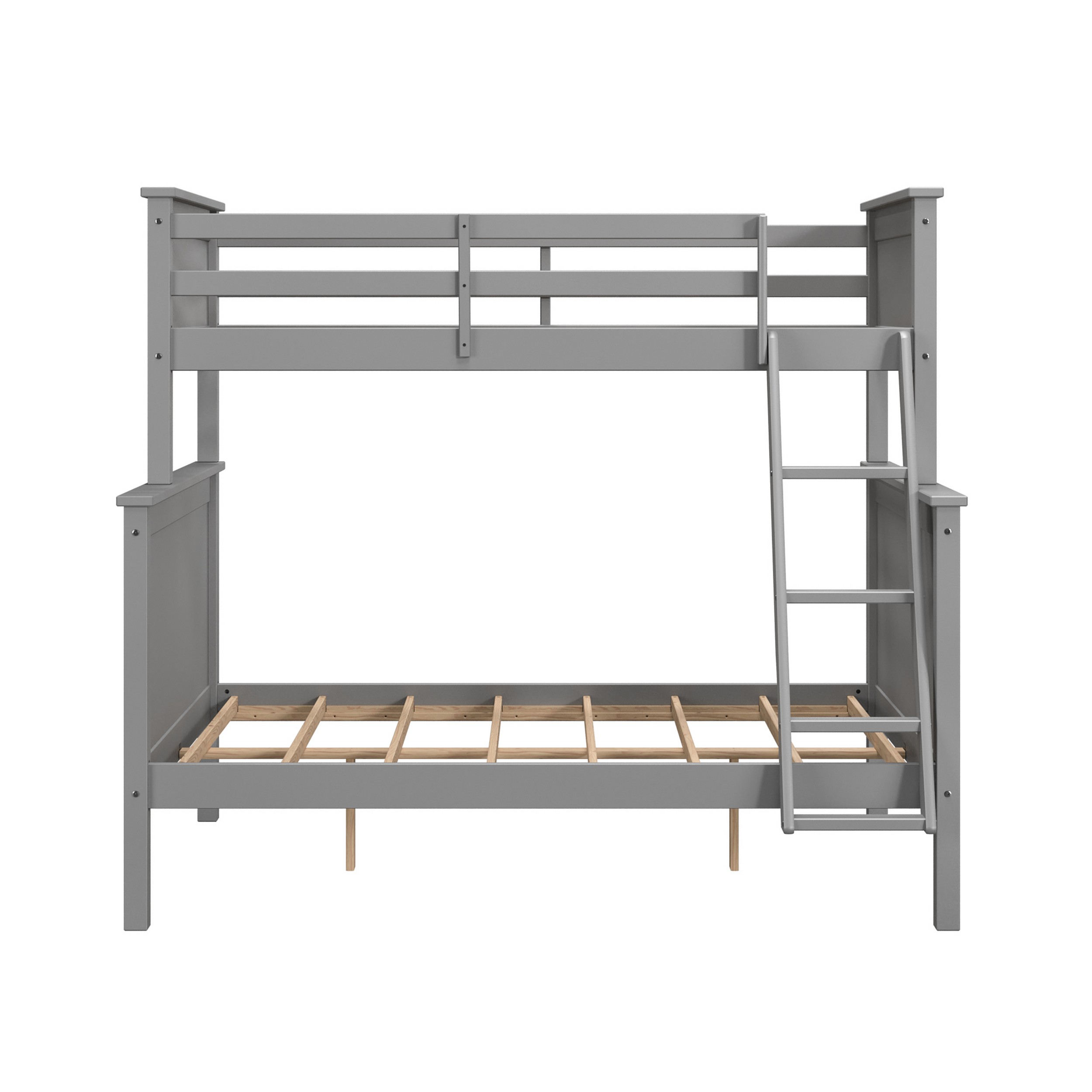 Linon Brigitte Kids Wood Twin over Full Convertible Bunk Bed with Built-in Ladder, Gray