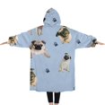 thumbnail image 2 of Oversized Wearable Blanket Hoodie,Pug and Footprints Sherpa Blanket Hoodie with Super Pockets,Super Warm Fuzzy Pullover for Women & Men, 2 of 6