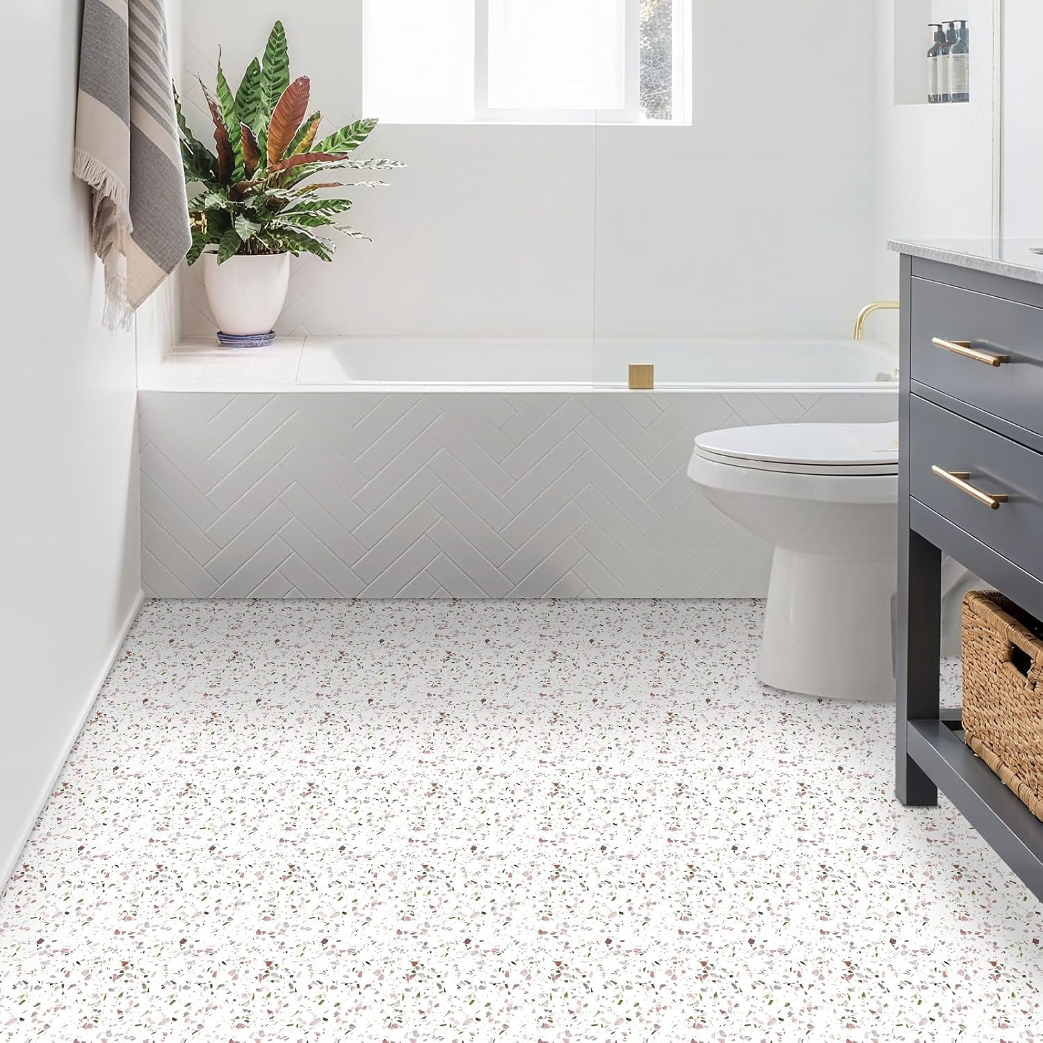 MORCART 20-Pack Terrazzo Peel and Stick Floor Tiles, 7.87" x 7.87" Waterproof Vinyl Flooring, 8.6 Sq. Ft. Coverage DIY Self-Adhesive Floor Stickers