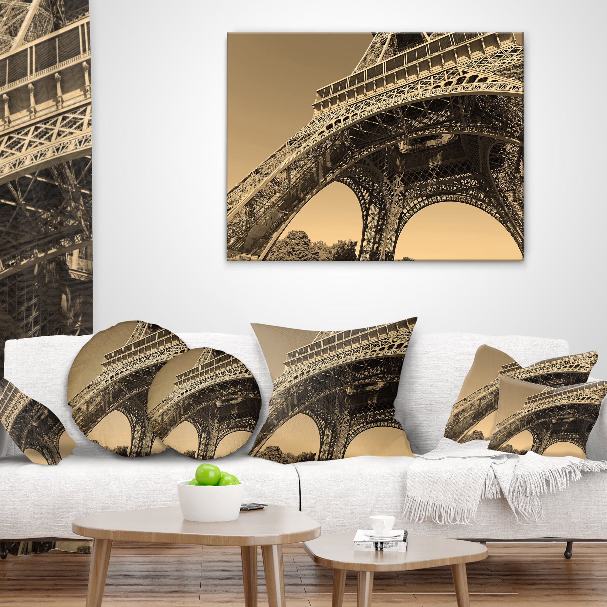 Designart Iconic Paris Paris Eiffel TowerSide View from Ground - Cityscape Throw Pillow - 12x20