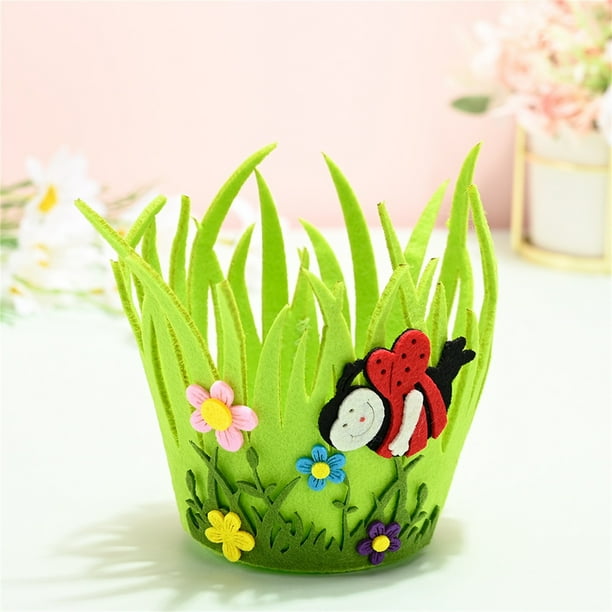 Cesta de Pascua redonda portátil de tela no tejida | Porta huevos de Pascua infantil con diseño de pollito | Bolsa plegable para dulces | Poliéster resistente de 2 mm de grosor | Regalo para niños