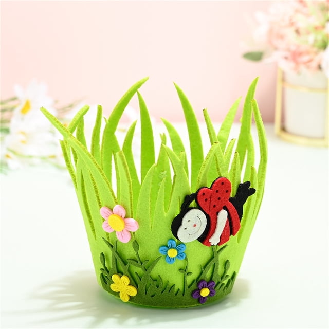 BAOPAI Panier Rond Non Tissé de Pâques Design Poussins Mignons Durable Portable Multifonction pour Décoration Rangement Œufs Cadeau Maison