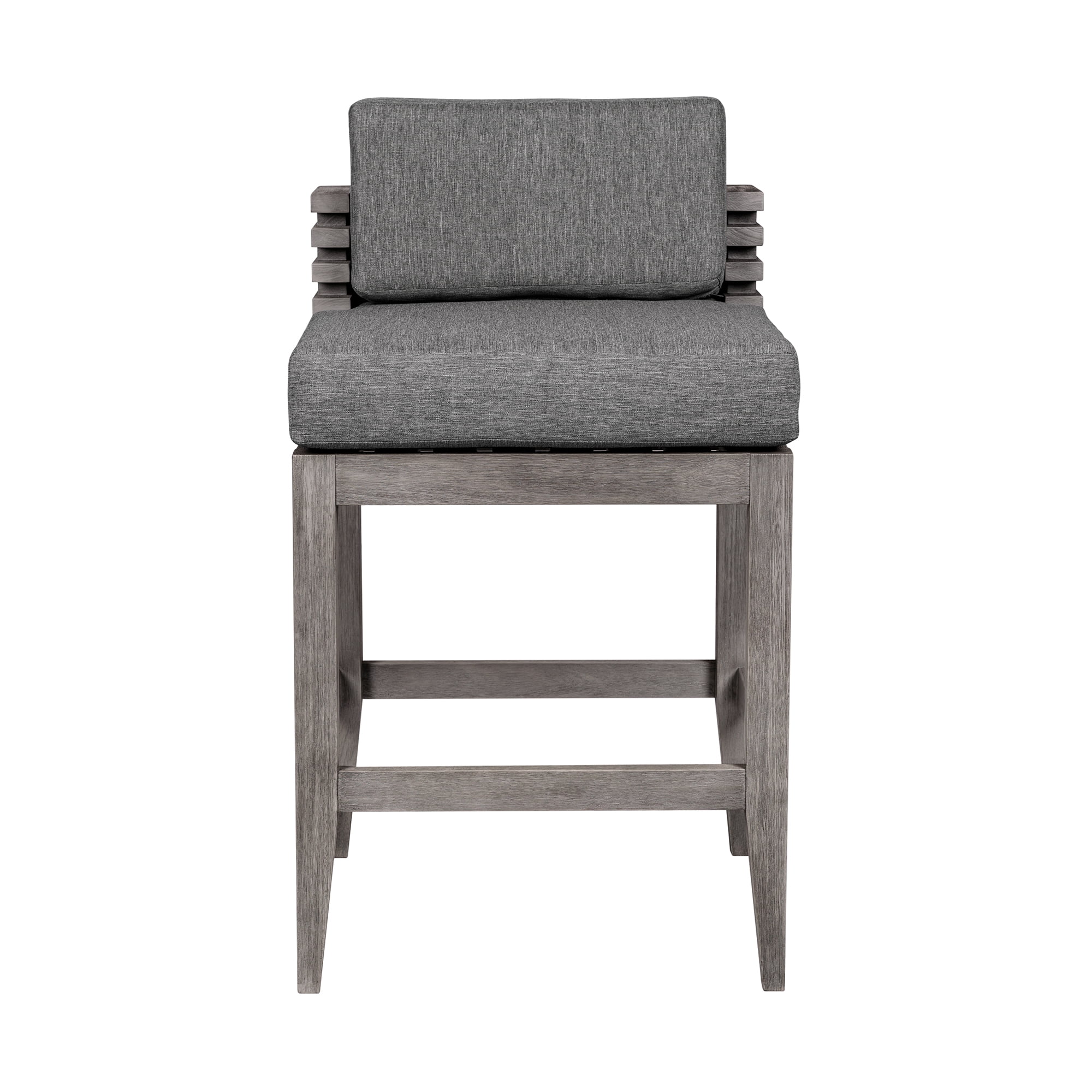 Vivid Outdoor Patio Bar Stool in Gray Eucalyptus Wood with Gray Olefin Cushions - Set of 2