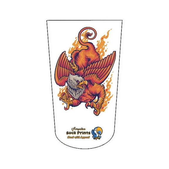 Amputee Sock "Phoenix Firebird wht bgnd V1", 3PLY Residual Wound, Over Shrinker Sock