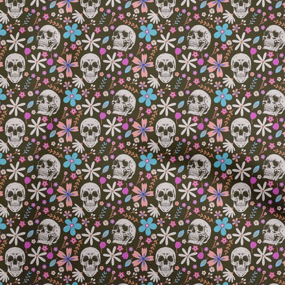 oneOone Rayon Brown Fabric Skull Craft Projects Decor Fabric Printed By The Yard 56 Inch Wide-aB