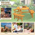 thumbnail image 6 of 6-Person Outdoor Circular Wooden Picnic Table, Camping Dining Table w/ 3 Built-in Benches, Outside Table Set with Umbrella Hole, 1720lb Capacity for Garden Patio Backyard - Natural, 6 of 7
