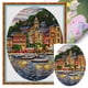 thumbnail image 1 of (FA460) Hilo Algodón Ecológico Bordado No Manchú 14CT 2 Hebras Impresión 34*46cm Kit Serie Paisaje Punto Cruz Coastal Town (borde Gancho), 1 of 9