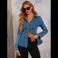 thumbnail image 4 of Camisas Vaqueras para Mujer, con Botones, Corte Entallado, Larga, Cuello en V, Chaquetas Vaqueras Ligeras. Azul Vaquero S, 4 of 9