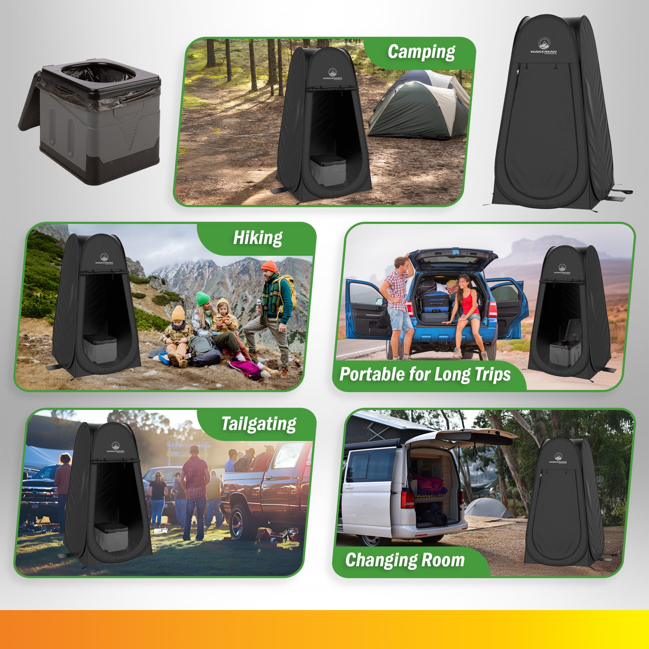 Wakeman Outdoors Camping Toilet Set - Pop Up Privacy Tent and Portable Toilet for Adults, Black