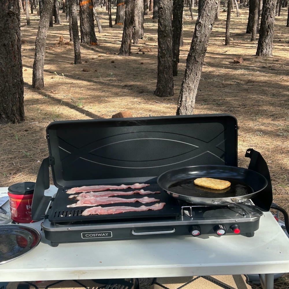 Barara King BBQ Grill, Outdoor Camping Grill,2-in-1 Gas Camping Grill and Stove with 4 Detachable Legs-Red