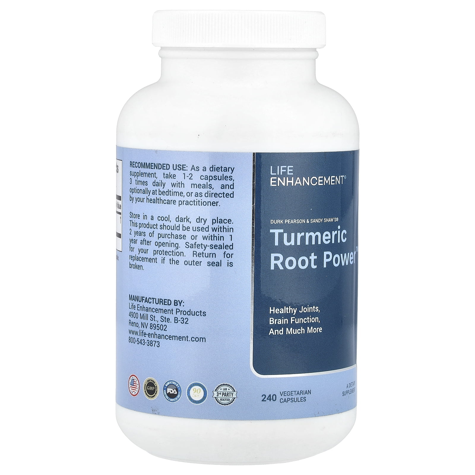 Life Enhancement Turmeric Root Power, 1,200 mg, 240 Vegetarian Capsules (600 mg per Capsule)