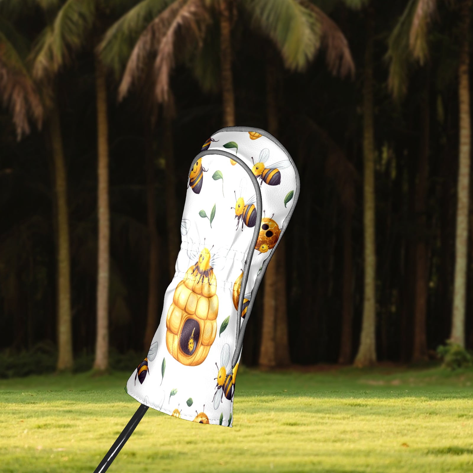 Golf Head Covers Bee Nesting Design for Driver, Wood & Hybrid, Premium Waterproof PU Leather with Plush Lining, Nature Inspired Golf Gifts