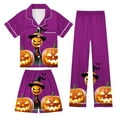 thumbnail image 2 of Gelikeya Girls Pajamas Size 10-12 Halloween Outfits 3 Piece Short Sleeve Tops + Shorts + Pants Nightiewear Pajama Sets (Purple, 12-13 Years), 2 of 7