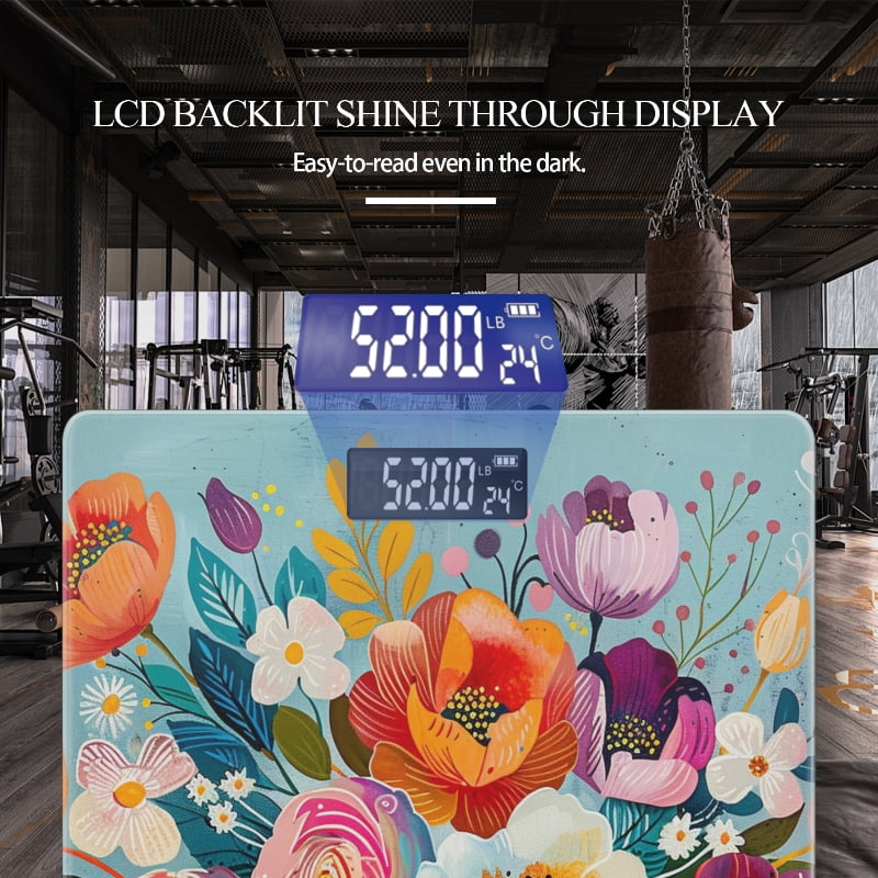 High Precision Body Weight Scale Smart Bathroom Scales with Large LCD Display(400lbs),Decorative for Bedroom-Stylish Colorful Floral Bouquet On Blue Background
