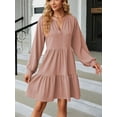 thumbnail image 6 of Woman Dresses Solid Color Long Sleeve Dress V Neck Mini Dress For pregnant women, 6 of 8