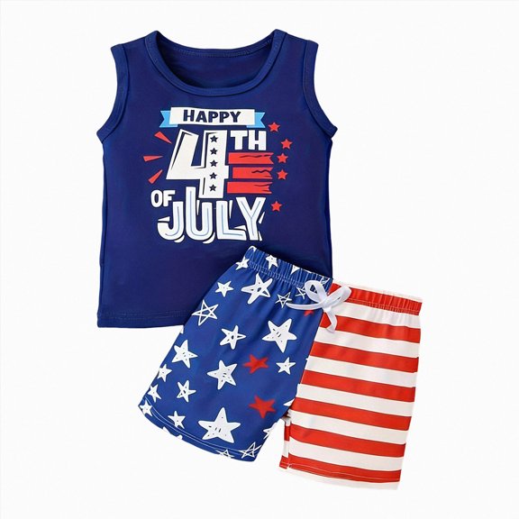 Sgkm Newborn Outfits Baby Boy Stylish Boys Patriotic Vest Top Shorts Set 4th of July Print Summer Outfit