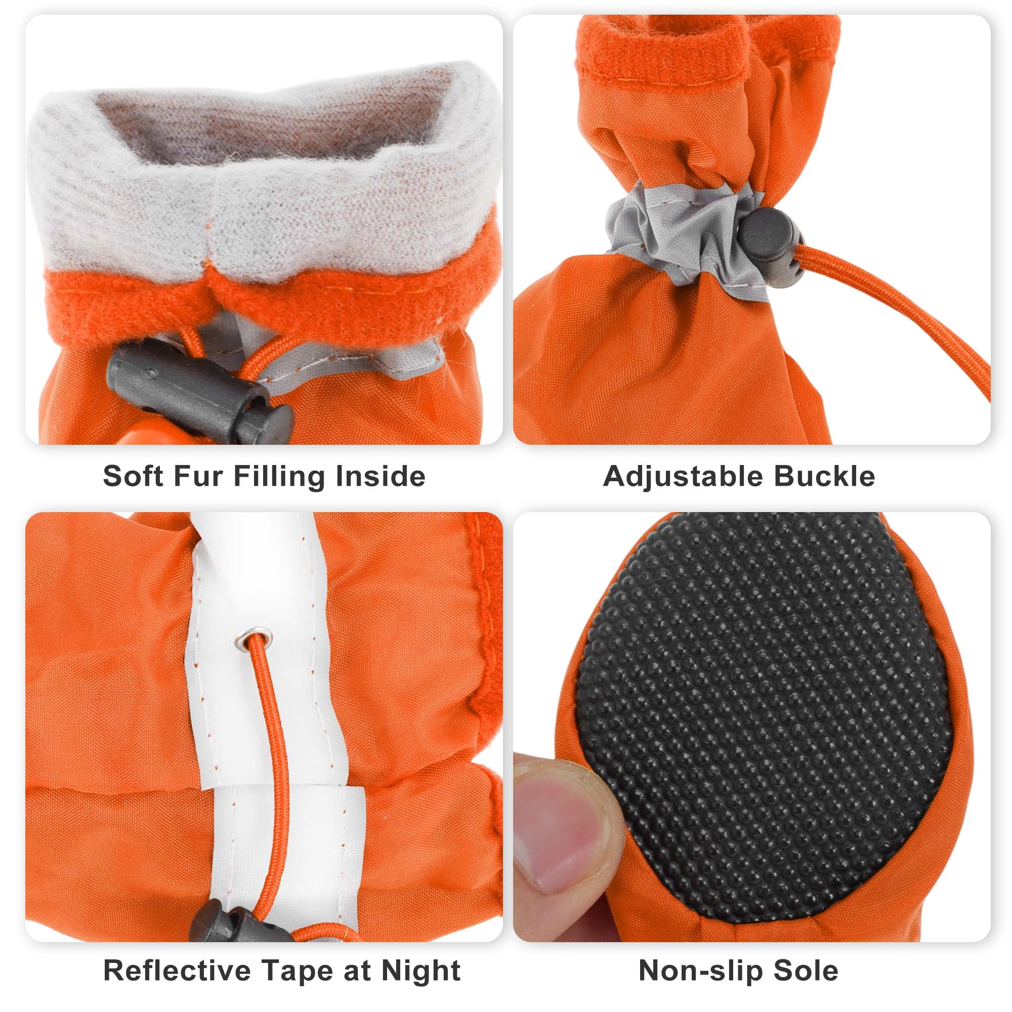 Unique Bargains Pack of 4 Waterproof Dog Shoes with Adjustable Straps Orange L