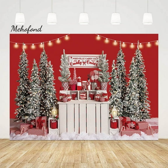 Mehofond Photography Backdrop Candy Canes Stand Xmas Trees Shiny for Children Birthday Party Background Photocall Studio Props