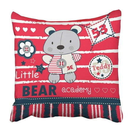BPBOP Colorful Adorable Teddy Bear Academy Cute Cartoon Animal Childish Charming Baby Pillowcase 20x20 inch
