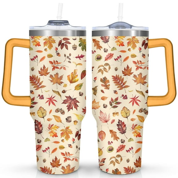 40oz Insulated Tumbler with Handle & Straw - Fall Design,Leakproof Lid,Coffee Travel Mug,Gift for Women,Thanksgiving Birthday Present